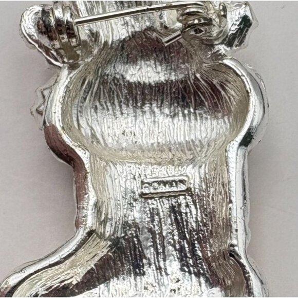 Gold Tone Christmas Stocking Brooch Rhinestone Pin ROMAN Festive Holiday - Picture 5 of 7